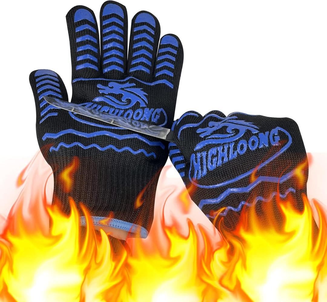 BBQ Gloves, Oven Gloves 1472 Extreme Heat Resistant, Grilling Gloves Silicone Non-Slip Oven Mitts, Kitchen Gloves for BBQ, Grilling, Cooking, Baking-1 Pair (One Size Fits Most, Black)