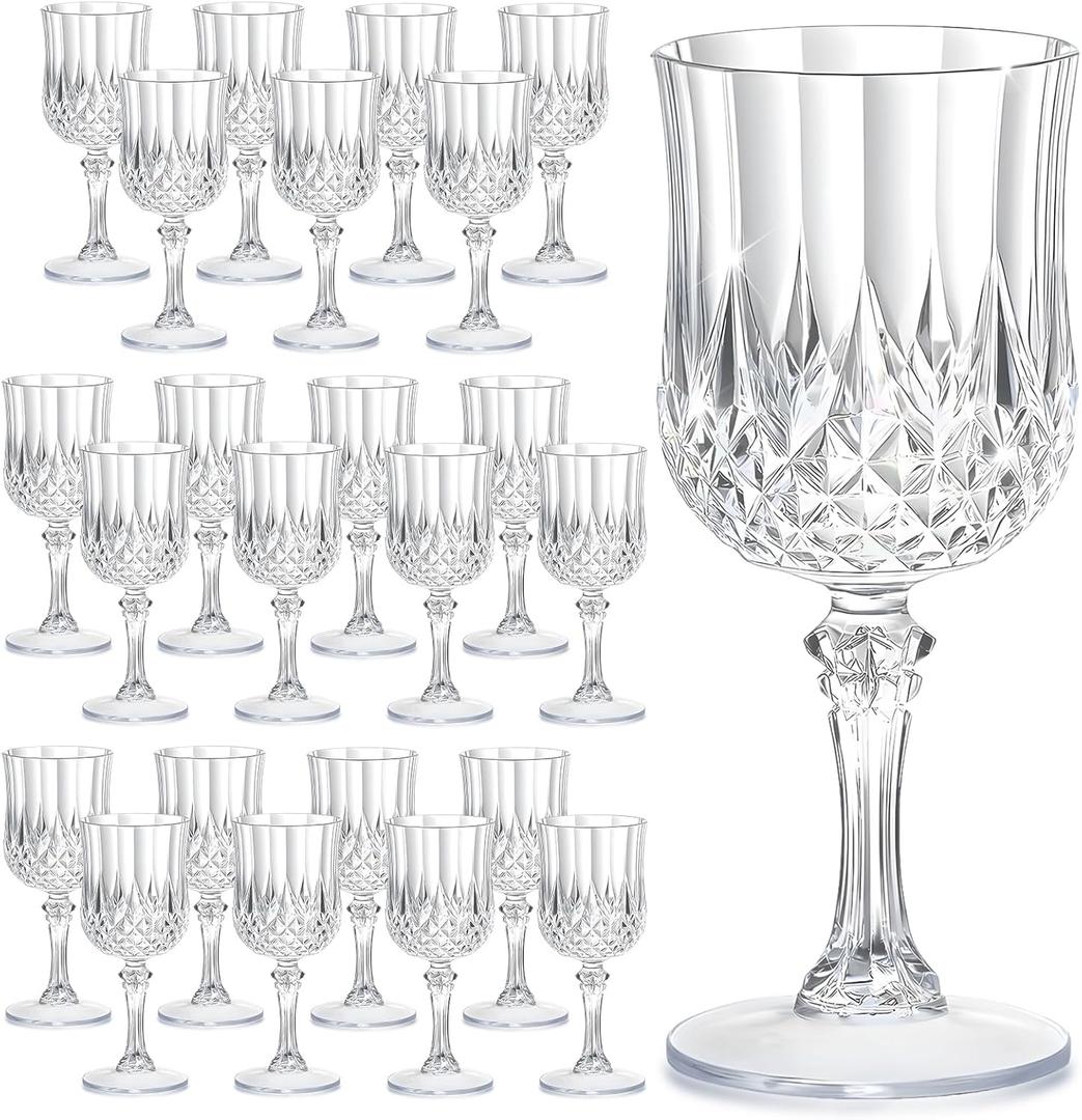 7OZ Plastic Wine Glasses, Reusable Vintage Goblets Unbreakable Drinking Glasses Crystal Water Cups Champagne for Wedding, Parties (24, Clear), Small