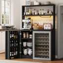 Coffee Bar Cabinet with Fridge Space, Mini Fridge Cabinet with Power Outlets and Glass Holder, Farmhouse Design Mini Fridge Stand with Storage for Living Room, Kitchen, Entryway, Black