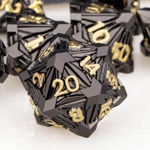 ORIFANTOU 7PCS Metal DND Dice Set with Box, Debris RPG Black Gold D and D Dice for use with D&D Tabletop Games Role Playing Game Polyhedral Dice Set D20 D12 D10 D8 D6 D4