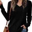 Lafural V Neck Long Sleeve Shirts for Women Casual Fall Tops Lightweight Tunic Sweaters Fashion Clothes 2024 (Small, Black)