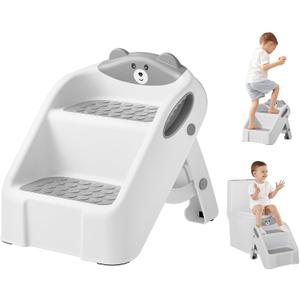 Step Stool for Toddlers, Toddler Step Stool for Bathroom Sink, Foldable Non-Slip Kids Stool with Handle, 2 Step Stools for Kids, Toddler Stool for Kitchen Bedroom Counter Sink (Grey)