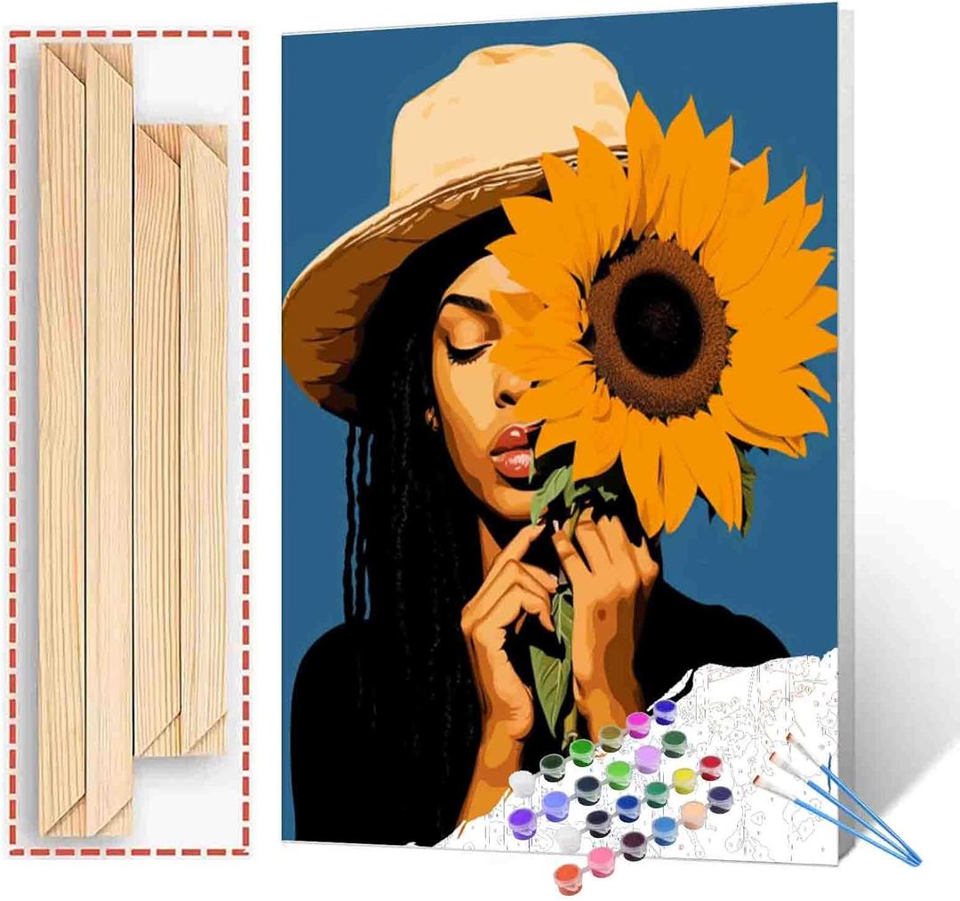 Tucocoo Fashion Black Girl Paint by Number Kits Canvas Acrylic Paint DIY Oil Painting for Kids, Students, Adults Beginner with Brushes and Acrylic African American Woman Girl 16x20 Inch (DIY Frame)