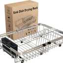 MAJALiS Expandable Stainless Steel Over The Sink Dish Drying Rack for Small Kitchen, Counter Space Saving, Hanging Compact RV Plate Drain Strainer in Silver Wire Metal with Adjustable Utensil Holder