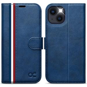 OCASE Compatible with iPhone 13 Wallet Case, PU Leather Flip Folio Case with Card Holders RFID Blocking Kickstand [Shockproof TPU Inner Shell] Phone Cover 6.1 Inch 2021 (Spliced Blue)