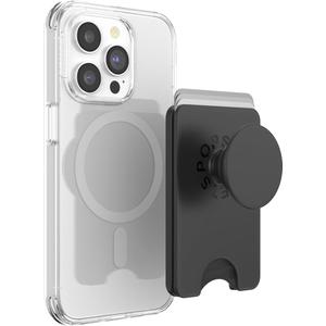 PopSockets Phone Wallet with Expanding Grip and Adapter Ring for MagSafe, Phone Card Holder, Wireless Charging Compatible, Wallet Compatible with MagSafe - Black