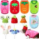 10 Pcs Guinea Pig Clothes, 5 Guinea Pig Costume Outfit, 5 Mini Hat with Adjustable Strap Small Animal Warm Vest Sweater Cozy Hand Knitted Hat for Hamster Bunny (Fresh Style) (XXS)