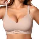 OEAK Womens Wireless Bras Scalloped Push Up Bralettes No Underwire Supportive Tshirt Bra Seamless Comfortable Everyday Bras (Large, Nude)