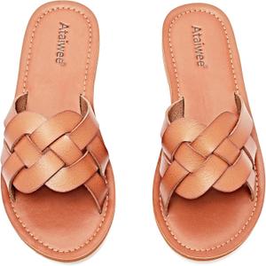 Ataiwee Women's Flat Slide Sandals - Braided Slip-On Design, Summer Casual Style, Size 8