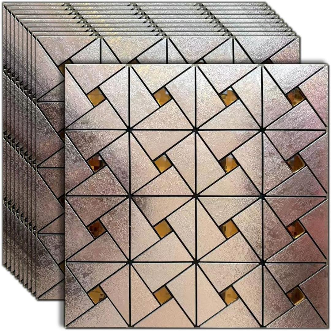 10 Sheets Peel and Stick Backsplash Tile, Self-Adhesive Mosaic Tile, Stick on Kitchen, Bathroom Vanities, Fireplace Dcor, Laundry Table (10, Bronze Relief+Coffee Diamond)