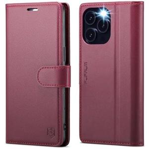 FLIPALM Wallet Case for iPhone 16 Pro 6.3", RFID Blocking Credit Card Holder, PU Leather Folio Flip Kickstand Protective Shockproof Cover for Apple 16 pro (Red)