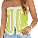 Saodimallsu Womens Strapless Crop Tube Tops Sexy Sleeveless Knit Summer Trendy Color Block Asymmetrical Y2k Bandeau Top (Medium, Green)