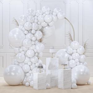 PartyWoo Pearl White Balloons 120pcs Different Sizes Pack of 18 12 10 5 Inch Metallic White Latex Balloon Arch Kit Garland for Wedding Graduation Baby Shower Birthday Party Decorations White-Z30