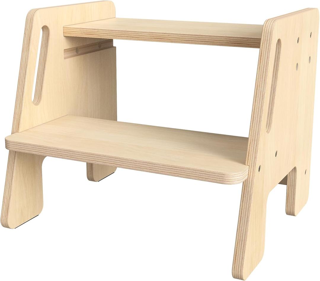 Toddler 2 Step Wooden Stool  Sturdy Step Ladder for Bathroom, Kitchen & Home Use, Non-Slip Base, Lightweight, Stylish Wood Grain Finish, Ideal for Kids to Reach High Shelves & Sink