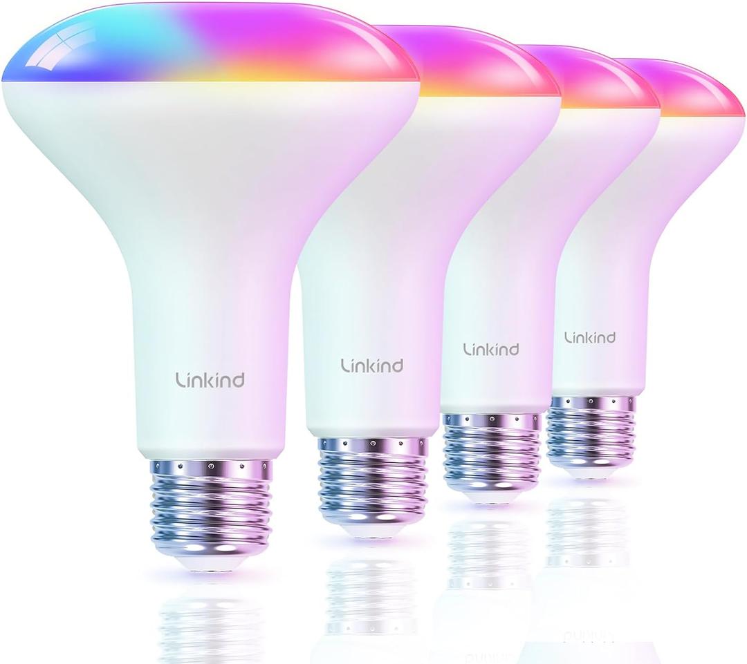 Linkind BR30 Smart Light Bulbs, WiFi Flood Light Bulbs Compatible with Alexa & Google Home, RGBTW Color Changing Light Bulb, 1800K-6500K Tunable White, E26 8W Equivalent 60W, 2.4Ghz WiFi only, 4 Pack