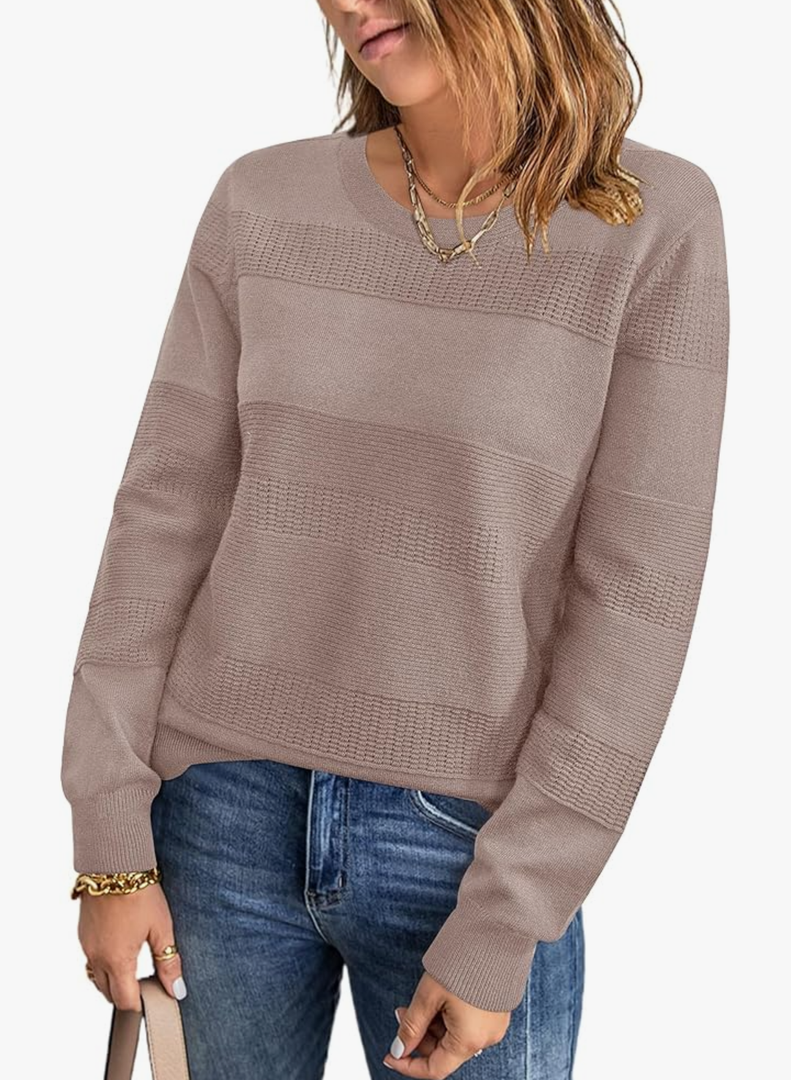 Arach&Cloz Womens Fall Sweaters 2024 Crochet Crew Neck Long Sleeve Knit Tops Pullover Fashion Clothes Outfits, Size XXL