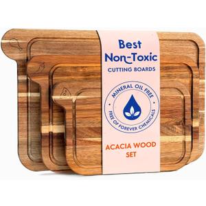 Non Toxic Cutting Boards - Cutting Board Set Free of Mineral Oil, Made of FSC Acacia Wood - Cutting Boards for Kitchen - Includes 3 Chopping Boards. By Ziruma