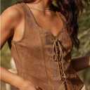 GORGLITTER Women's Western Suede Vest Tops Boho Embroidered Tops Lace Up Tank 70s Nashville Country Cowgirls Outfits (Brown, S)