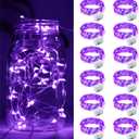 12 Pack Fairy Lights Battery Operated, 7ft 20 Mini LED Silver Wire Twinkle Lights for DIY, Parties, Wedding, Bedroom, Christmas Decoration (Purple)