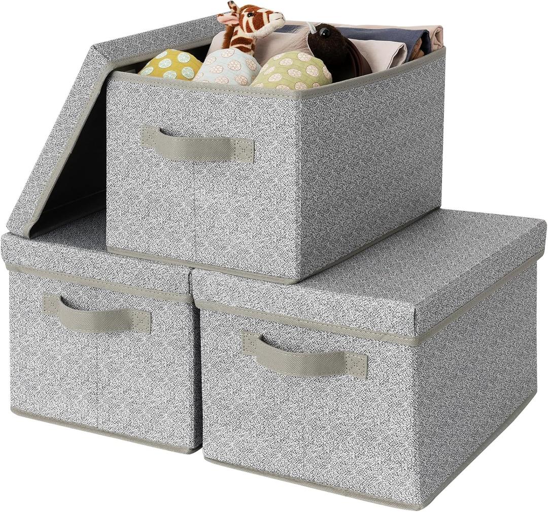GRANNY SAYS Storage Bins with Lids, Keepsake Memory Box, Storage Basket with Lid, Closet Storage Organizer Bins, Decorative Storage Boxes, Gray, 3-Pack (Medium)