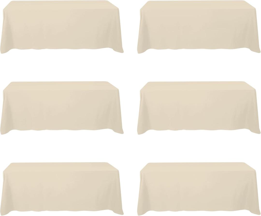 BRILLMAX 6 Pack Beige Tablecloths for 8 Foot Rectangle Tables 90 x 156 Inch - 8ft Rectangular Bulk Linen Polyester Fabric Washable Cloth Cover for Wedding Reception Banquet Birthday Party