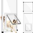 Vertical Cat Door for Window,41"-62" Adjustable Height,1-Min Install | 4 Locking Modes,Aluminum Frame,HD Glass,Magnetic Closure,Weatherproof Pet Door Window Insert for Cats