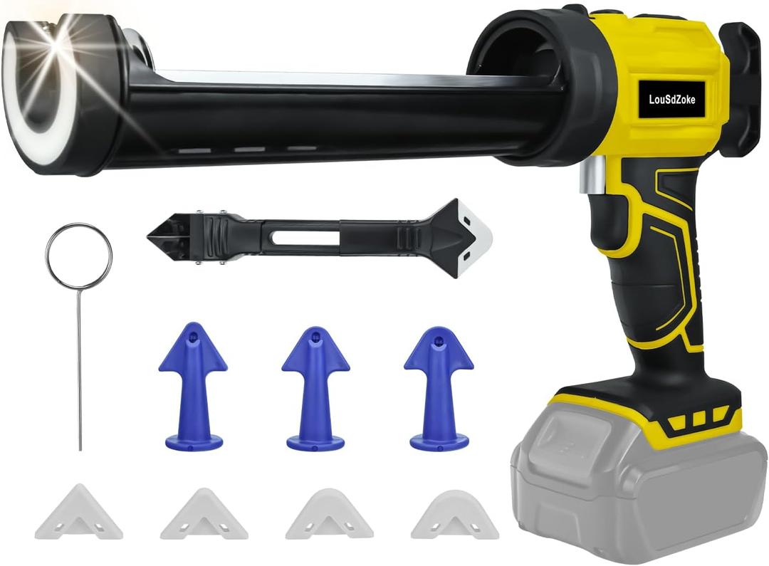 Cordless Caulking Gun Compatible for DeWalt 20V Max Battery, 10 Oz/300ml Electric Silicone Gun,with LED Light,4 Adjustable Speed for Filling, Sealing, RepairNo Battery