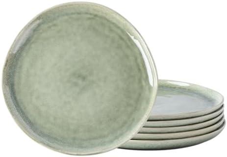 AmorArc Ceramic Dinner Plates Set of 6, 10.5 Inch Handmade Reactive Glaze Stoneware Plates, Rustic Shape Dinnerware Dish Set for Kitchen, Microwave & Dishwasher Safe, Scratch Resistant