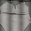 HYTENSUN Women's V Cut High Waisted Bikini Ribbed V-Wired Cami Two Pieces Swimsuit (Large, White)