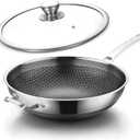 Wok Pan,Hybrid Nonstick 14 Inch Wok with Lid,Induction Non Stick Stainless Steel Large Deep Woks&Stir-Fry Pans,Stay-Cool Handle Skillets,PFOA Free Cookware