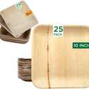 Raj Palm Leaf Plates [50-Pack] 25 x 10" Plates & 25 x 7" Bowls like Bamboo plates Disposable, Decorative Compostable Tableware for wedding, Lunch, Dinner, Birthday, Camping, Outdoor BBQ, Picnic