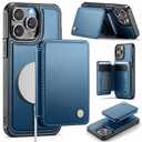 Usroom Compatible with Magsafe for iPhone 14 Pro Wallet Case Magnetic Card Holder, RFID Blocking 2 in 1 Detachable Kickstand Shockproof Case for Women Men, Blue