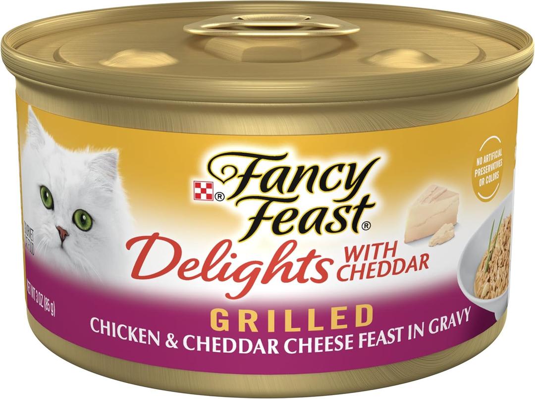 Purina Fancy Feast Delights With Cheddar Grilled Chicken and Cheddar Cheese Feast in Wet Cat Food Gravy Cat Food - (Pack of 24) 3 oz. Cans (EXP 02/01/28)