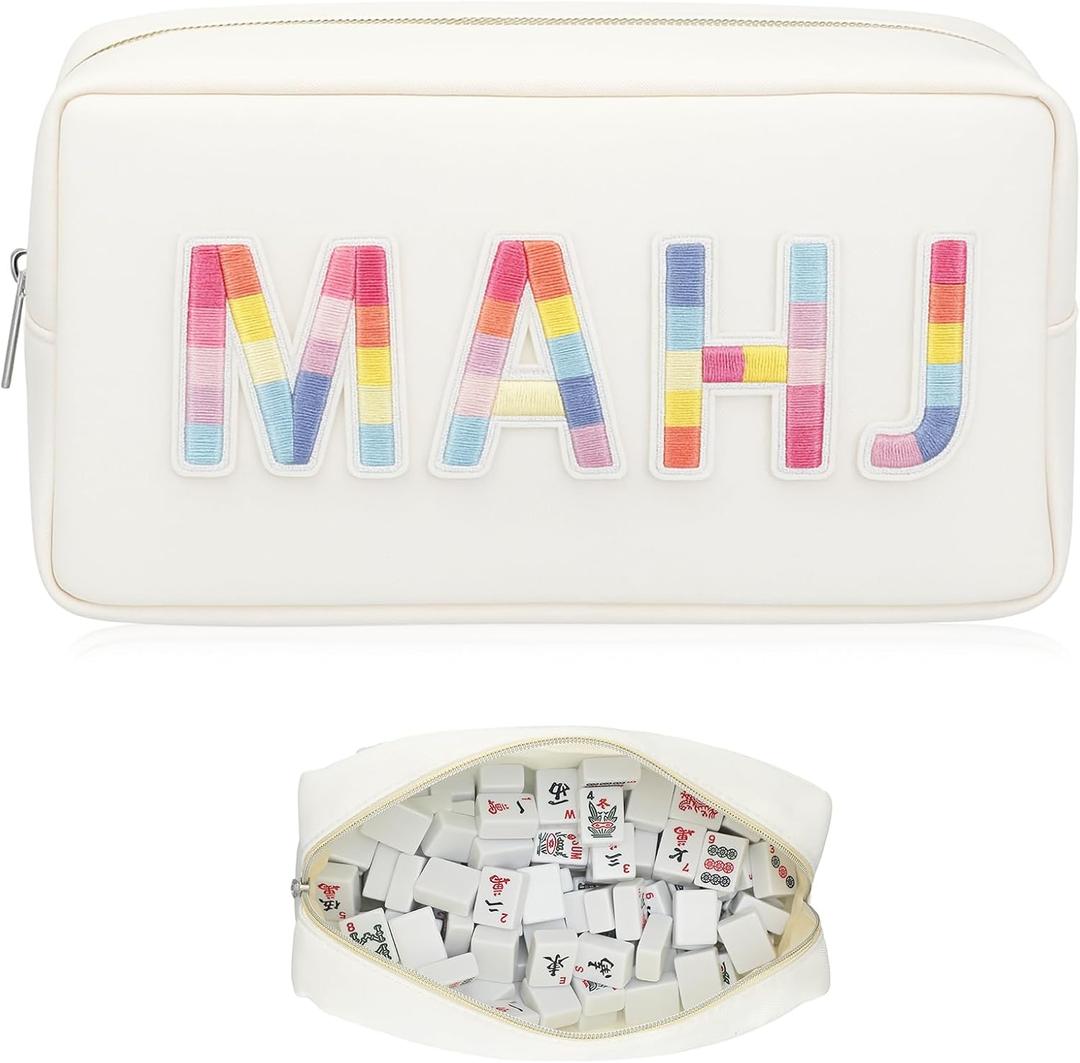 Empty Mahjong Bag Thickened American Mahjong Tiles Bag with Zipper Storage Pouch for Board Game Pieces Game Party Travel Gatherings Accessories, 10.4''x5.6'', Case Only (Mahj,Rainbow)
