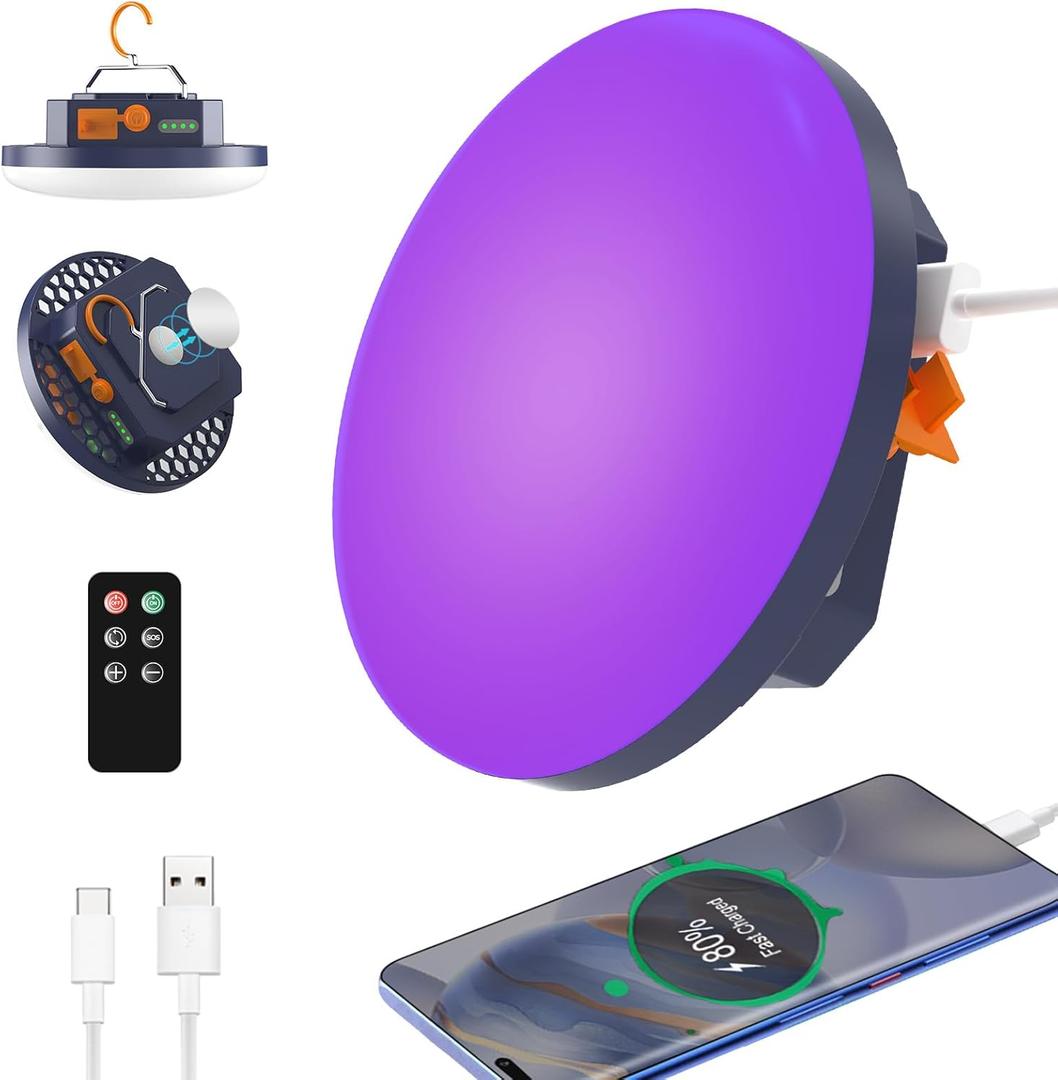 96 LED 395nm UV / 6500K Flashlight Camping Blacklight , 10000mAh Rechargeable, 3000 Lumens, Glow Lights for Party , Bedroom, Fluorescent Poster , Dog/Cat Urine ,Halloween Black Light (UV(Remote))