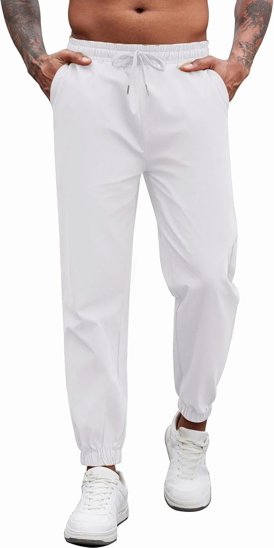 COOFANDY Men's Casual Joggers Pants Cotton Elastic Waist Drawstring Chino Pants Hiking Outdoor Track Sweatpants (Medium, White)