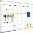 Dry Erase Calendar Whiteboard for Wall, 36" x 24" Magnetic Monthly White Board Calendar Dry Erase, Wall Hanging Aluminum Frame with Tray for Home, School, Office (Silver Frame)