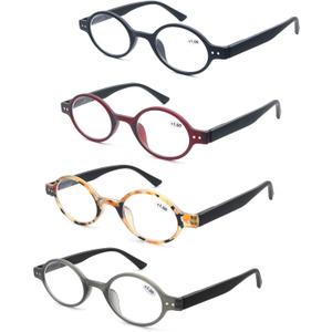 MODFANS 4 Pack Round 2.0 Reading Glasses Women Men,Retro Matte Frame Comfortable Spring Hinge-Lightweightest Readers Suitable Wear well-4 Pouch with Each Area