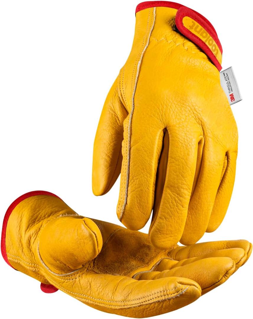 toolant Winter Leather Work Gloves, Warm 3M Thinsulate Lining for Cold Weather Work, Thermal Insulated Gloves (Large, Yellow - Winter Version (1 Pair))