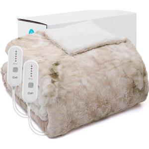 Dowin Electric Blanket King Size, Faux Fur & Sherpa Heated Blankets 100"x 90",Large Dual Controllers Warm Heating Blanket, 5 Heating Levels &10Hrs Auto Off, Over-Heat Protect (Beige) (King 100x90")