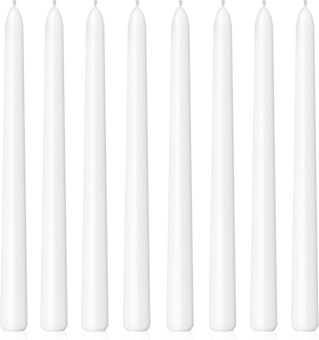 8 Pack 10 Inch White Smooth Taper Candle Set, 7/8 Inch Unscented Driples Candlesticks for Home Decoration, 6-7 Hours Burn