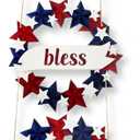 Peryiter 4th/Fourth of July Decoration Memorial Day Patriotic Wreath for Front Door Wooden Red White and Blue Star Sign God Bless America Decor for 250th Anniversary Porch Wall Indoor Outside Home