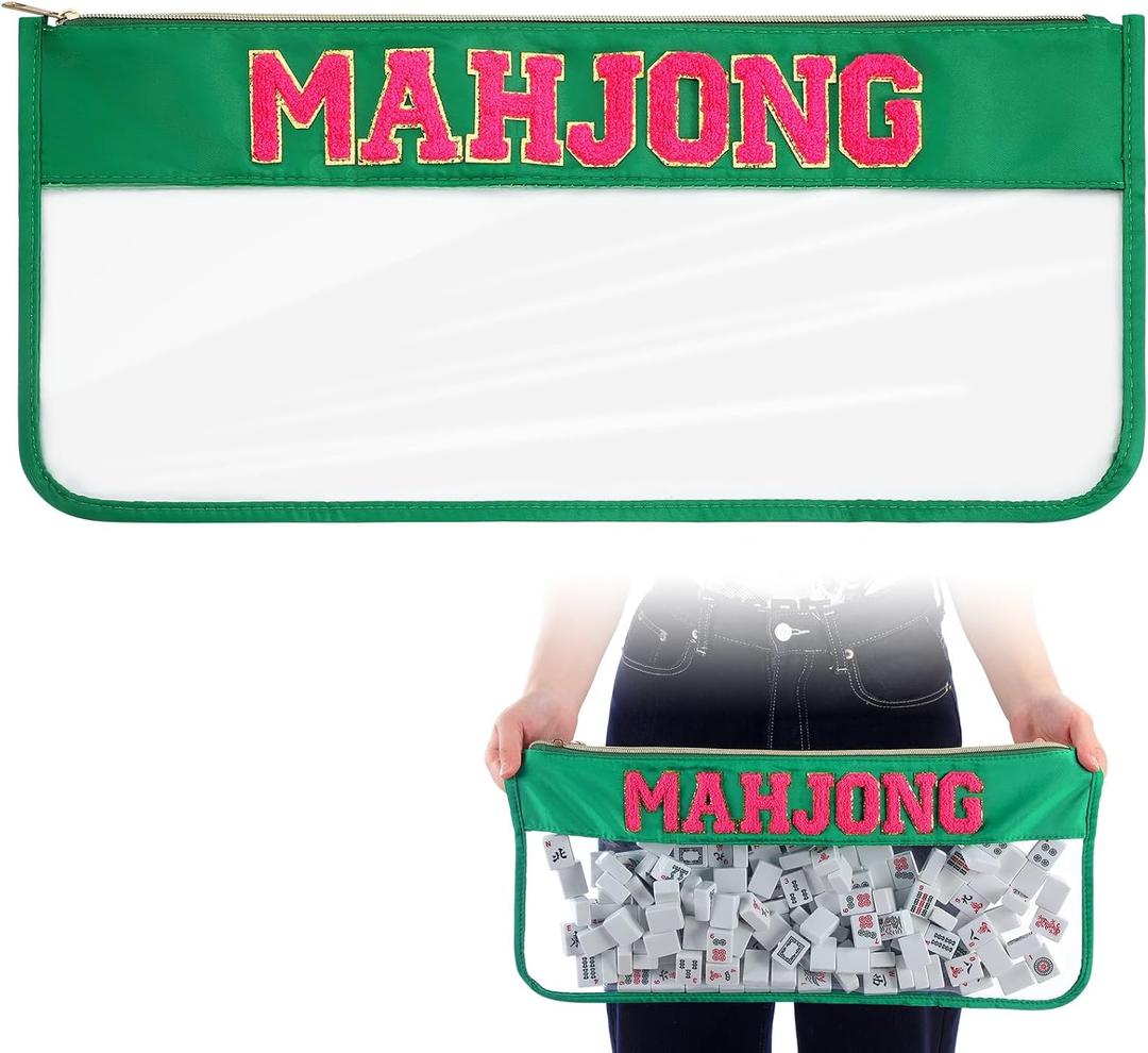 1 PCS American Mahjong Bag - Empty Mahjong Tiles Bag Only with Zippered & Letters, Case Only(Green,Moh-jong)