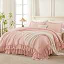 Andency Blush Queen Comforter Set(90x90Inch), 3 Pieces Lightweight Soft Ruffle Bedding Comforter Sets for Queen Bed, Farmhouse Shabby Chic Fluffy Soft Polyester Bed Set for All Season