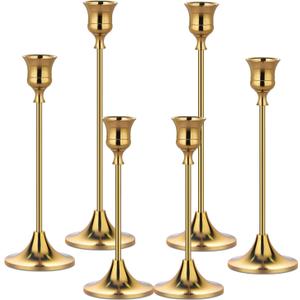Metal Candle Holders for Candlesticks Taper Candlestick Holders Set Vintage Decorative Centerpiece Candelabra Tall Candle Stands (Gold, 2 Sets (6 pcs))
