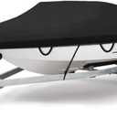 Boat Cover Waterproof Trailerable Boat Cover, Heavy Duty UV Resistant Marine Grade Polyester Canvas Tri-Hull, Fishing Runabout Boat with Tightening Strap (20'-22', Beam Width up to 102")