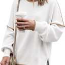 Saodimallsu Womens Fall Crew Neck Sweater Long Sleeve Color Block Sweaters Loose Casual Knit Pullover Tops (Small, White)
