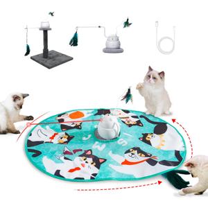 CATISM Interactive Cat Toys, Automatic Cat Toys, Hide and Seek Cat Toy, 4-in-1 Rotating Wand Feathers for Indoor Cats