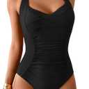 B2prity One Piece Swimsuit for Women Tummy Control Bathing Suits Ruched Slimming Swim Suit Push Up Tie Back Swimwear (Blue, XXL)