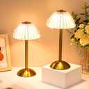 Liliful 2 Pcs LED Portable Cordless Table Lamp Touch Battery Operated Rechargeable Gold Desk Lamp 3 Color Dimmable for Bedroom Living Room Dining (Gold, Mushroom Style)